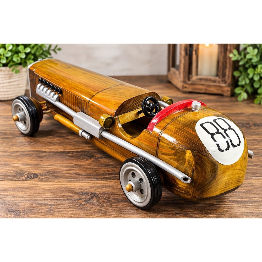 Vintage Handcrafted Wooden Race Car #88 Large Decorative Model Collectible 23"